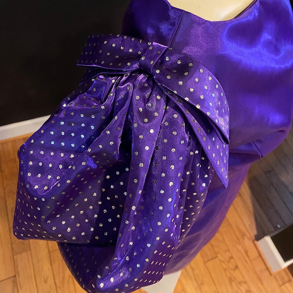 AMAZING Vintage Royal Purple Iridescent Statement Puff Sleeve Midi Dress - Picture 9 of 11